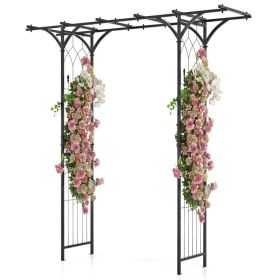 6.8 Feet Garden Arbor with Trellises for Climbing Plant Vine Rose (Color: Black)