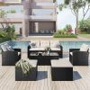 6-piece All-Weather Wicker PE rattan Patio Outdoor Dining Conversation Sectional Set with coffee table, wicker sofas, ottomans