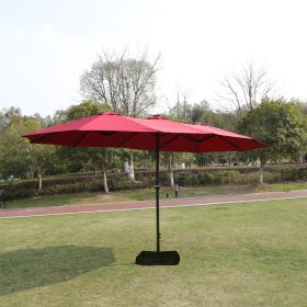 15x9ft Large Double-Sided Rectangular Outdoor Twin Patio Market Umbrella with light and base (Color: Red)